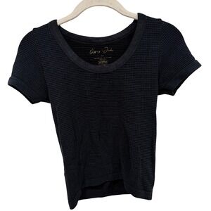 Gypsy Jade Black Waffle Knit Crop Top Short Sleeve Scoop Neck XS/S